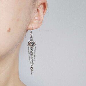 Gothic long dangly pointy spike silver earrings